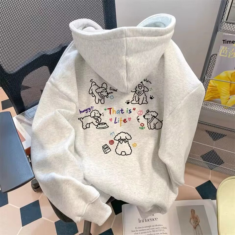 【Cross-Border European Size】Silver Velvet Hoodie Sweatshirt Casual Loose Fit for Men in Autumn and Winter with Fashion Print 【Cross-Border European Size】Silver Velvet Hoodie Sweatshirt Casual Loose Fit for Men in Autumn and Winter with Fashion Print
