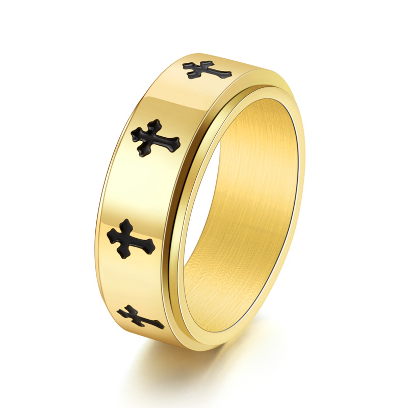 18K Gold Plated Plating Material Rings Classification Wholesale Jewelry Hip-Hop Cross 304 Stainless Steel 18K Gold Plated Rings