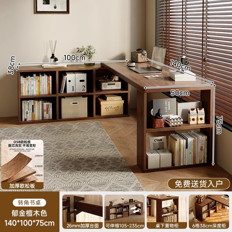 Escritorio de esquina, estantería, escritorio de dormitorio para niñas de estilo antiguo, escritorio de computadora en forma de L para estudiantes que aprenden a escribir en casa