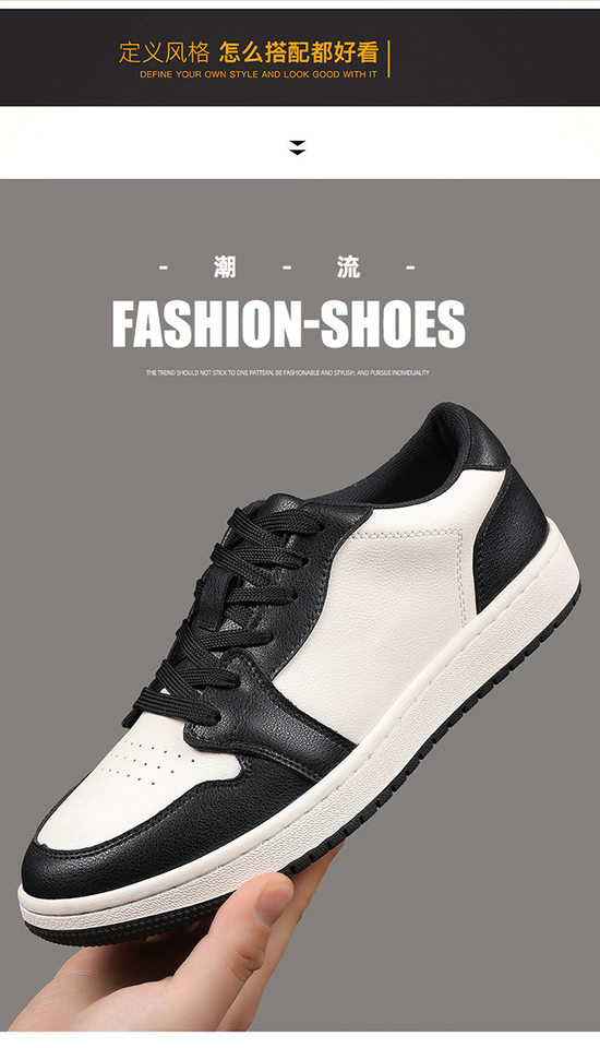 Giày sneaker nam da bò thoáng khí, đế bệt, dây buộc phía trước — 88055 Đen đỏ (da bò), 88055 đen và trắng (da bò) chi tiết 2