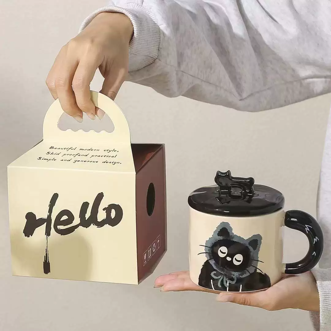 Creative Personalized Cat Mug with Lid for Hands-Friendly Gift Drinking Cup Cute Ceramic Coffee Cup Office Cup
