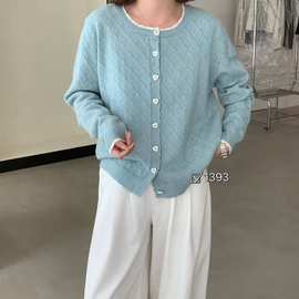 琪镌绘制棉线针织短袖女装上衣秋季新款T恤衫宽松显瘦打底衫1393