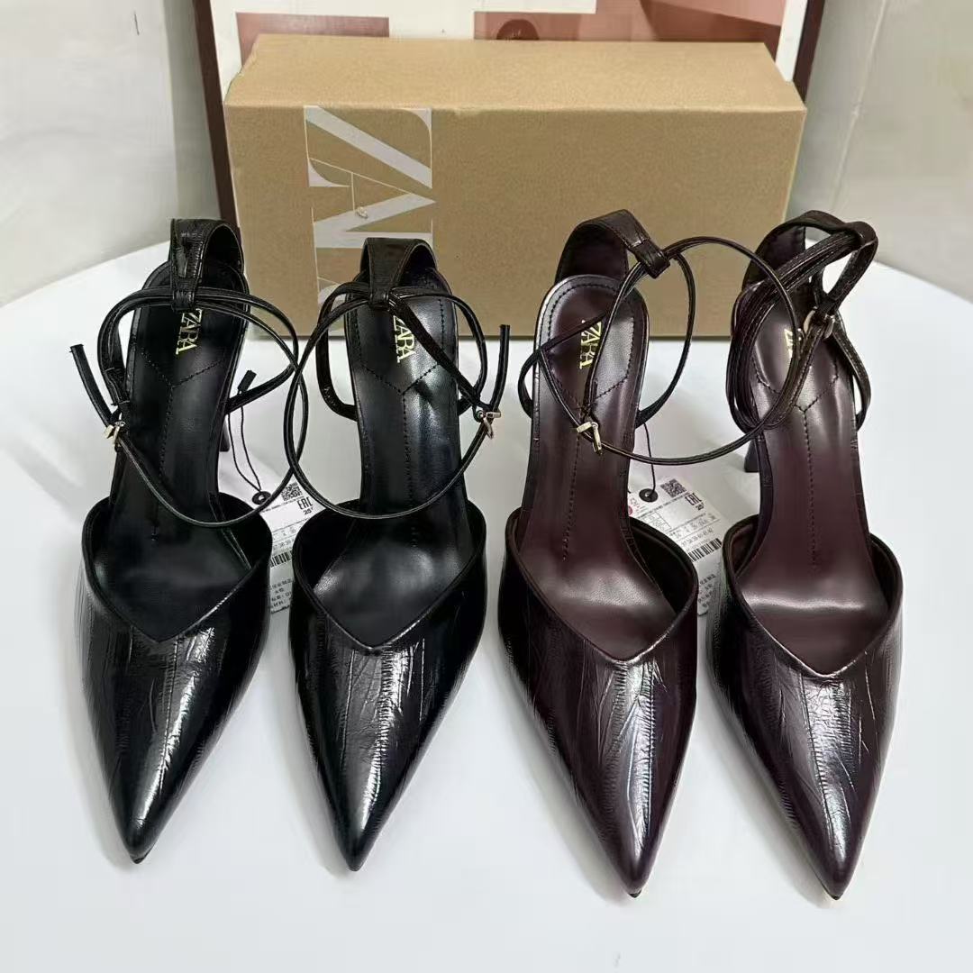 Za2025 New Autum Style Pointed-Toe High-Heeled Shoes, Fashionable and Versatile, Toe-Toe, Belt Buckle, Stiletto Shoes for Women