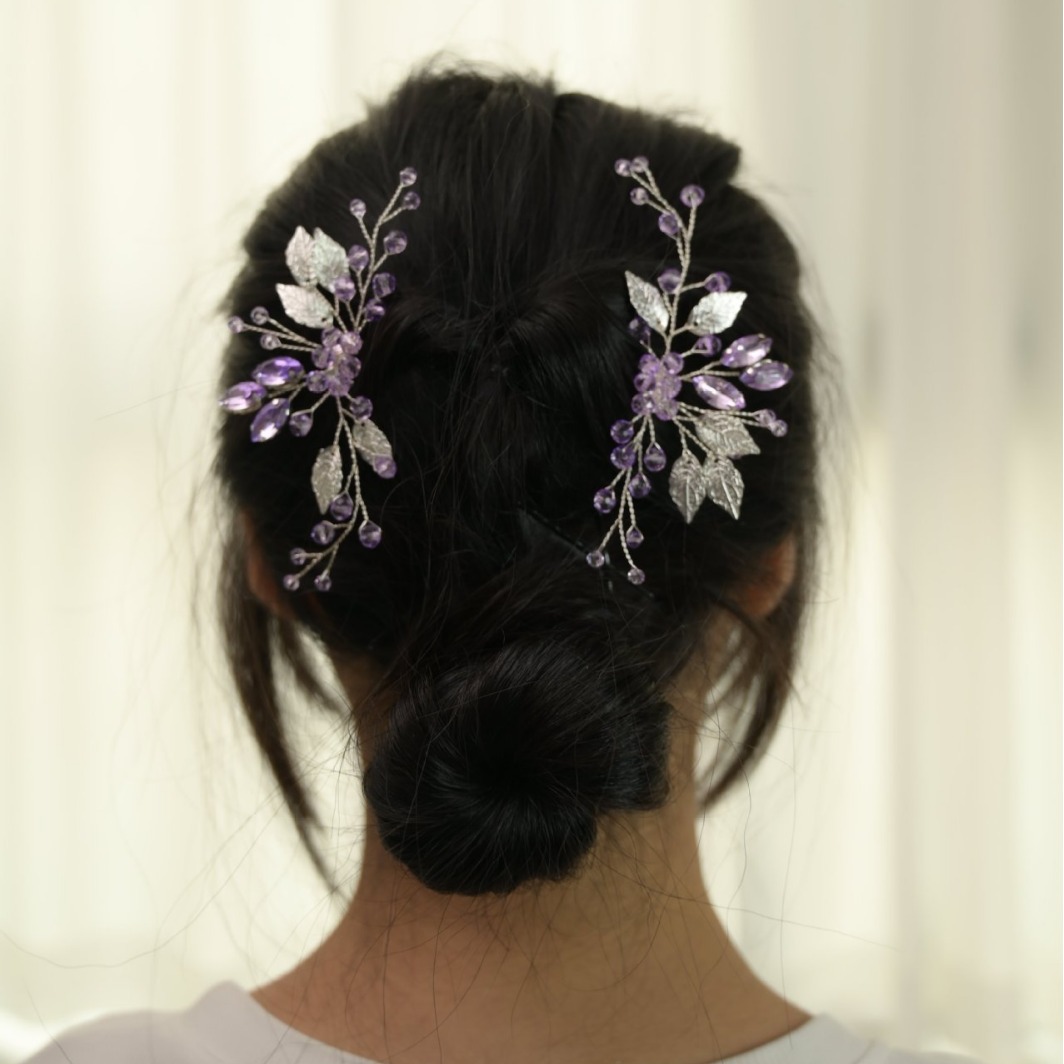 European and American cross-border alloy water drill hair comb handmade gold leaf hair comb ancient Chinese Hanfu hair accessory crystal bride headpiece