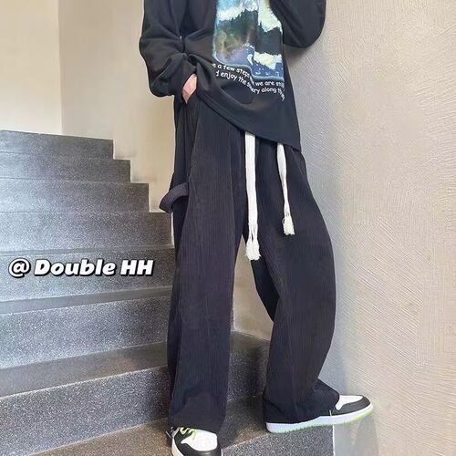 Spring corduroy pants for men: relaxed-fit, straight-leg, trendy Instagram-inspired casual trousers with a flowing, versatile design—perfect for both streetwear and sporty looks.