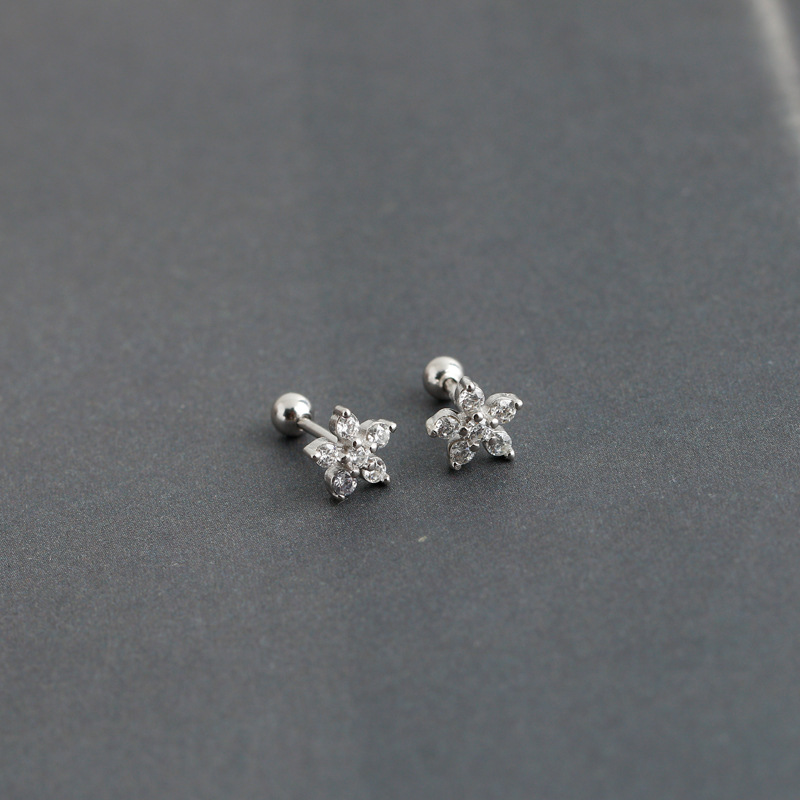 Simple Style Flower Sterling Silver Inlay Zircon Ear Studs 1 Pair