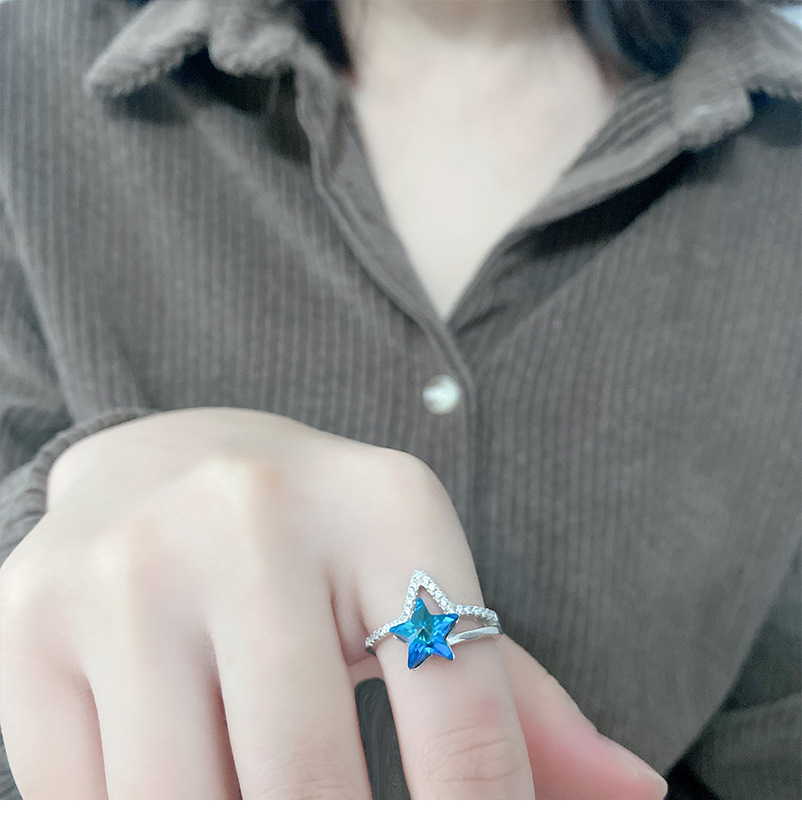 Simple Style Pentagram Sterling Silver Plating Artificial Crystal Rings