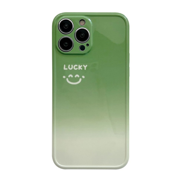 Gradient green smiling face suitable for iPhone 14 promax Apple 13 phone case 11 minimalist xs new 12 women x_voghion.com