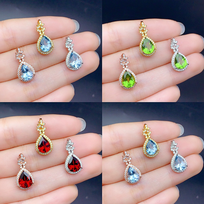 S925 Sterling Silver Pendant Inlaid with Natural Colored Gemstones, Fashionable and Versatile, Light Luxury, Unique Niche Design, Wholesale Direct Sales