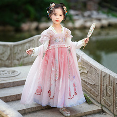 Girls' Spring High-End Hanfu Dress 2024 New Children's Clothing Chinese Style Skirt Little Girl Tang Suit Princess Dress