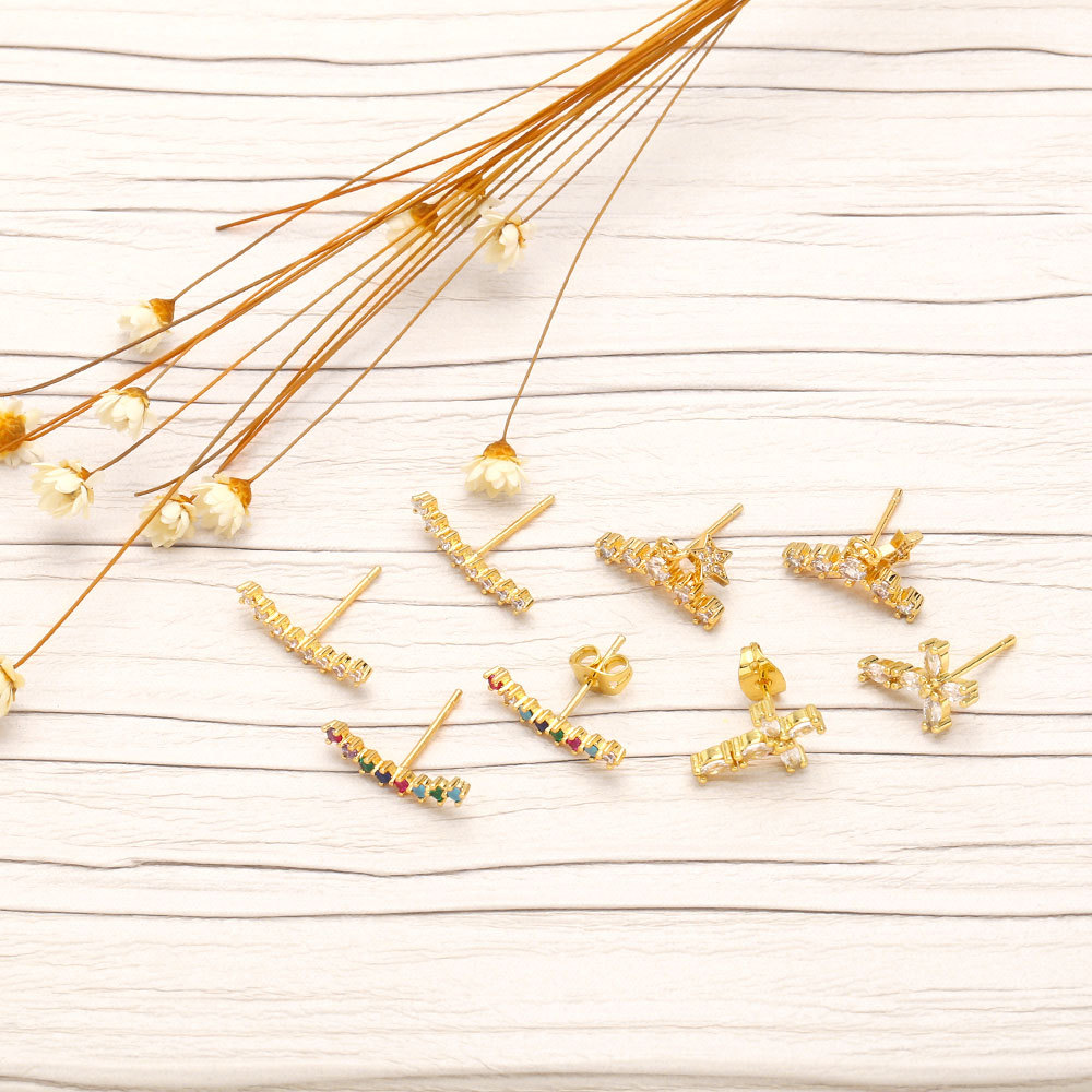 Fashion Cross Star Copper Ear Studs Inlay Zircon Copper Earrings