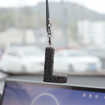 rhinestone car rearview mirror Car hanging - l-letter-car-pendant-black