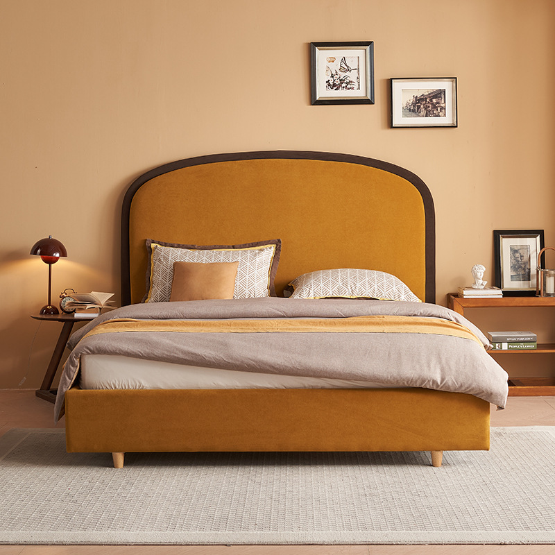 9:30 AM / Gauri / French Vintage Master Bedroom Upholstered Bed, Mid-Century Small-Unit Storage High-Box Fabric Bed, Children's Bed
