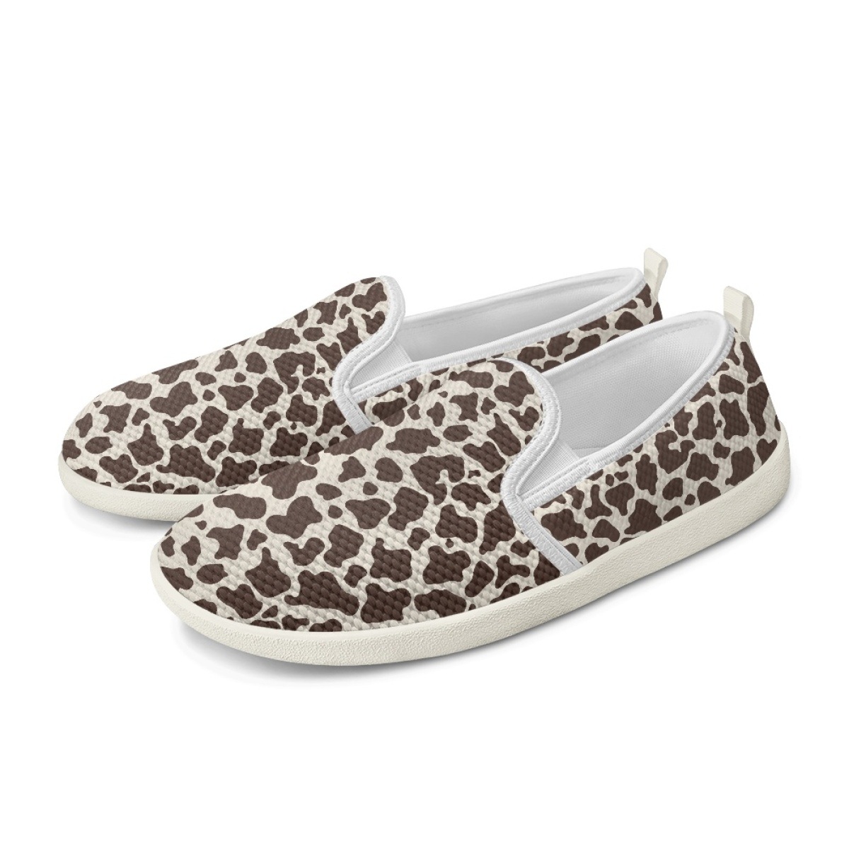 一脚蹬低帮帆布鞋白色男女鞋休闲棕色牛斑印花女鞋独立站打印代发