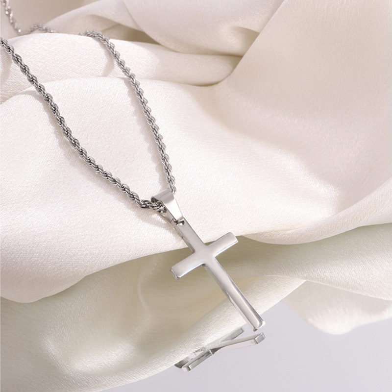 Titanium stalen kruis ketting voor heren met gedraaide schakel_voghion.com