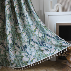 Emmanuelle Vigny Green Floral Damask Fringe Curtain Valance Kitchen Curtain Full Coverage Bay Window Half-Dark Factory Direct