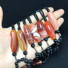 天然黒巻き糸メノウ天珠ペンダント玉石雨花石ハンドル原石磨きメノウセーターチェーン