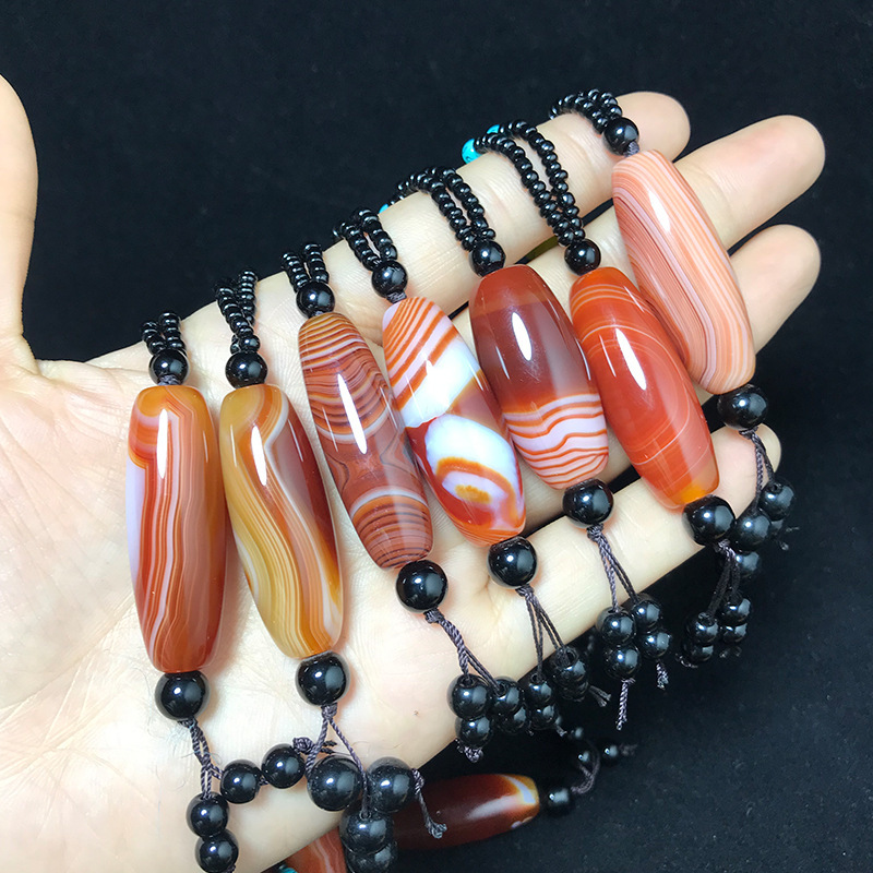 天然黒巻き糸メノウ天珠ペンダント玉石雨花石ハンドル原石磨きメノウセーターチェーン|undefined