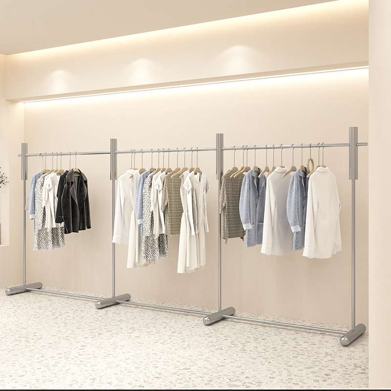 Clothing Store Display Rack Thick Stainless Steel Floor-standing Clothes Hanger Men's and Women's Clothing Store Island Display Props Shelf Clothing Store Display Rack Thick Stainless Steel Floor-standing Clothes Hanger Men's and Women's Clothing Store Island Display Props Shelf