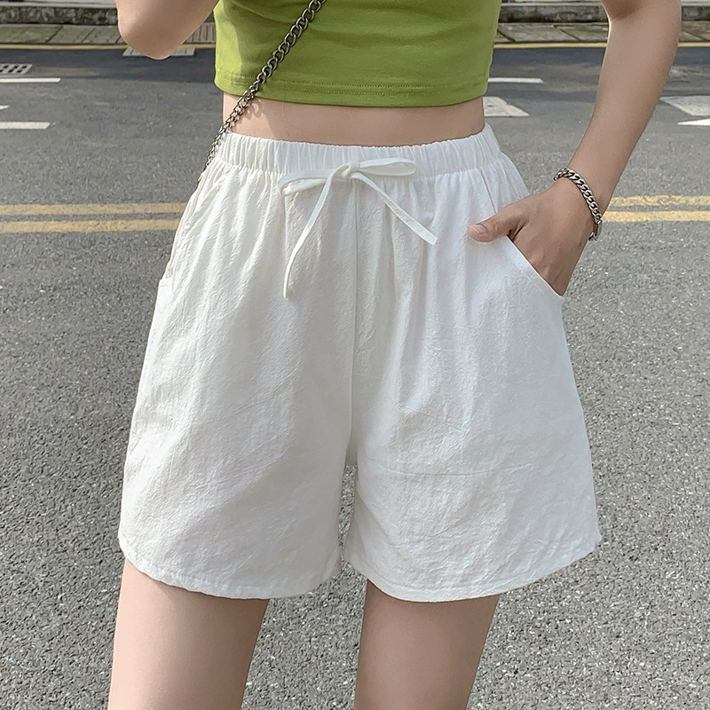 Shorts women, cotton-linen beach shorts, oversize plus-size, elastic waist
