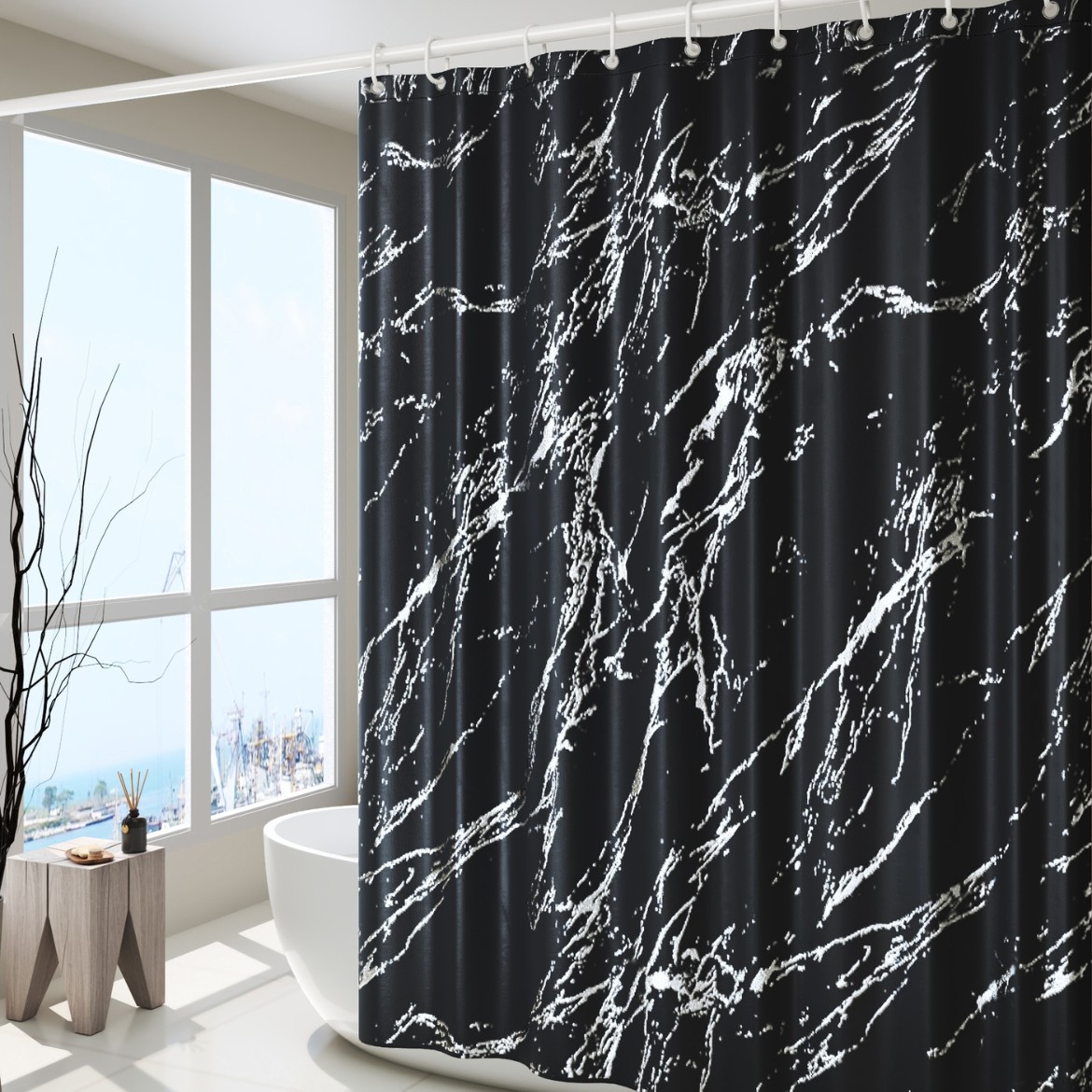 Rusia venta caliente de lujo ligero de alto nivel estampado de oro y plata estampado cortina de baño impermeable cortina de partición de baño cortina de baño sin perforación cortina de baño