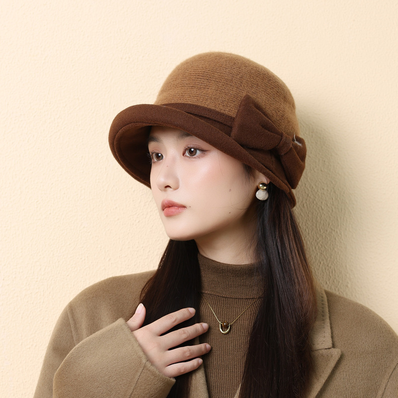 秋冬季帽子女羊毛呢蝴蝶结渔夫帽复古百搭名媛礼帽加厚保暖盆帽潮|undefined