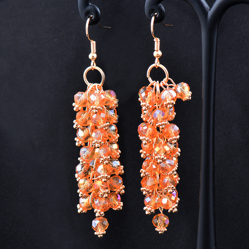 Sweet Solid Color Rhinestone Copper Beaded Plating Drop Earrings 1 Pair