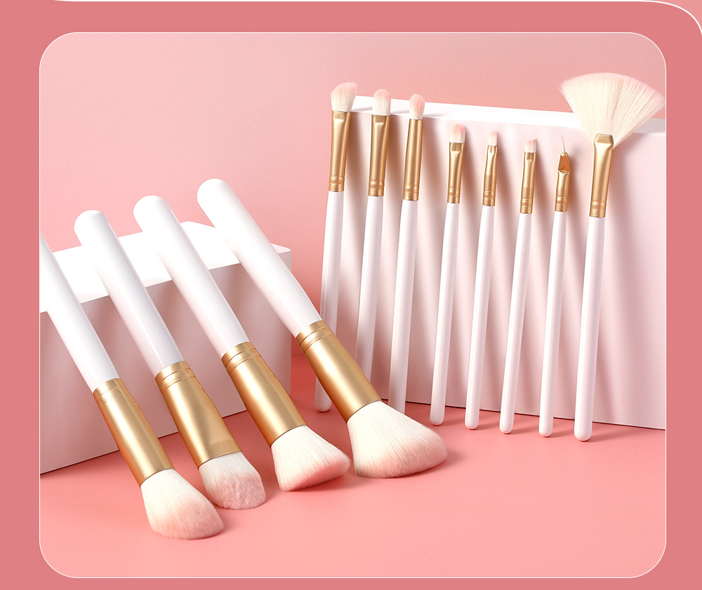 220g Weight White Color New 12 Round Tail Makeup Brush Set Eye Shadow Brush Mascara Brush Full Set Of Beauty Tools Cross-border Spot Factory Supply 9