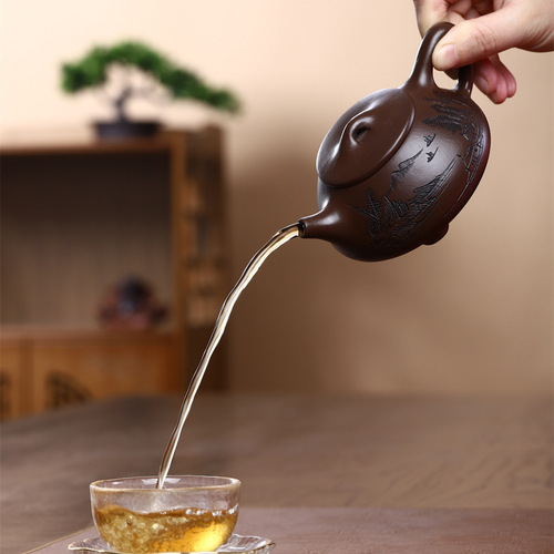 Yixing purple mud and purple sand pot wholesale household handmade heavenly reward Qin Jingzhou stone ladle pot teapot tea set live supply