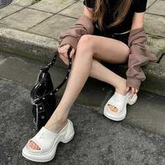 十字花9.5cm高跟超厚底拖鞋女夏外穿2025新款松糕增高一字凉拖鞋