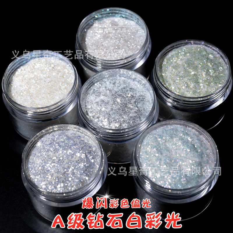 High-Shimmer Colored Diamond White Flake Glitter Art Paint Dazzling Nail Art DIY Materials Pearl White Iridescent Powder Oil High-Shimmer Colored Diamond White Flake Glitter Art Paint Dazzling Nail Art DIY Materials Pearl White Iridescent Powder Oil