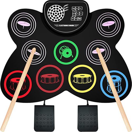 Children's Christmas gifts, colorful electronic drum with built-in speaker and lithium battery, silicone musical instrument, hand-rolled electronic drum
