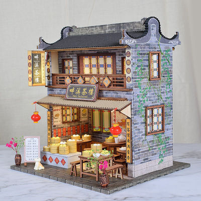 微缩场景中式复古小房子diy创意拼装小屋烧烤店阁楼模型摆件代发