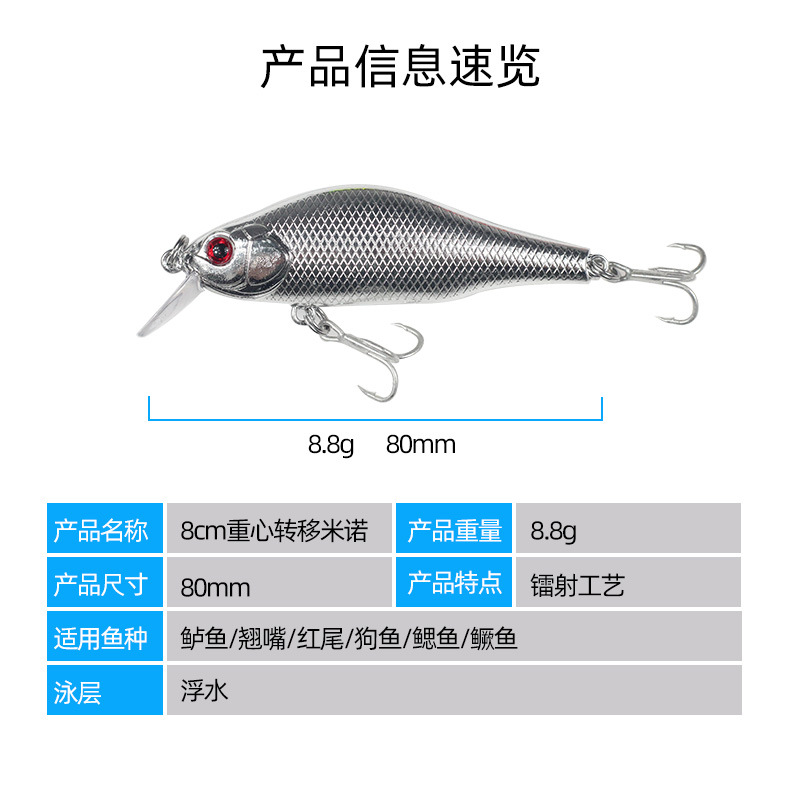 8.8g8cm Centro de Transferencia de gravedad Mino tiro largo agua flotante Luya cebo al aire libre pesca al aire libre al por mayor Luya falso cebo duro cebo