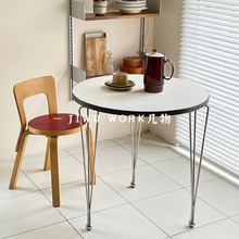现代简约白色餐桌中古不锈钢圆形用餐桌小户型户外咖啡桌休闲方形