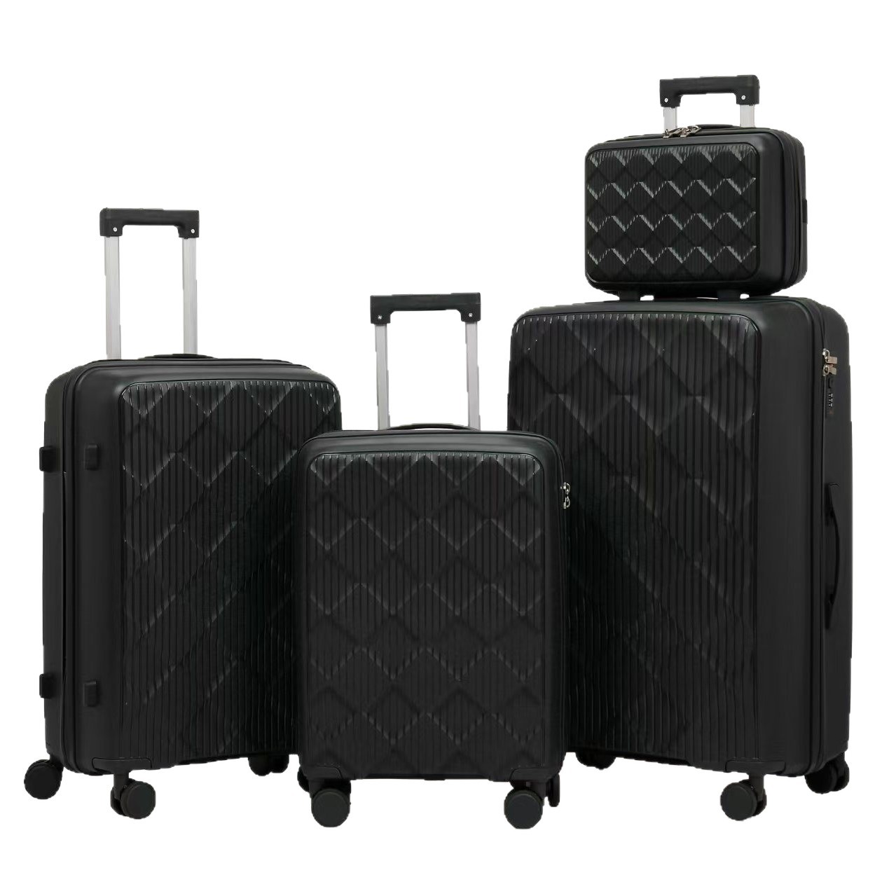 Procesamiento de moda personalizada PP casco duro tirón bolsas silenciosas ruedas universal maleta de viaje con cremallera cuatro maletas