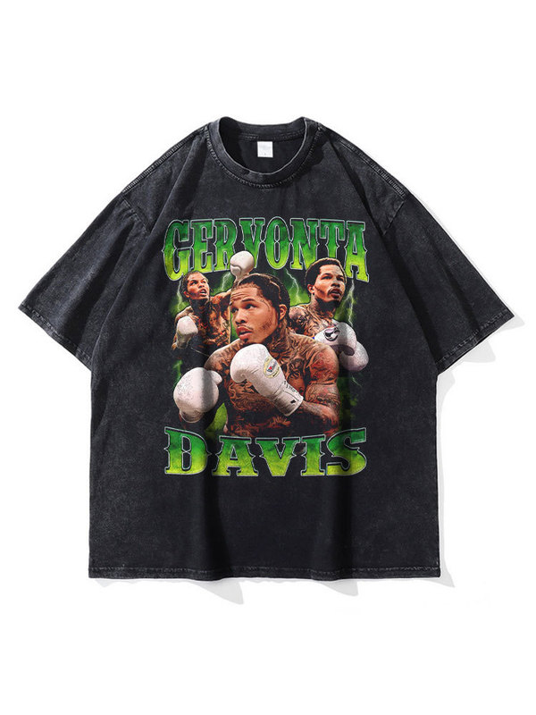 Tank Davis T-Shirt Washed Old Street Retro Boxer Print Short-Sleeved Trendy Men's Clothing