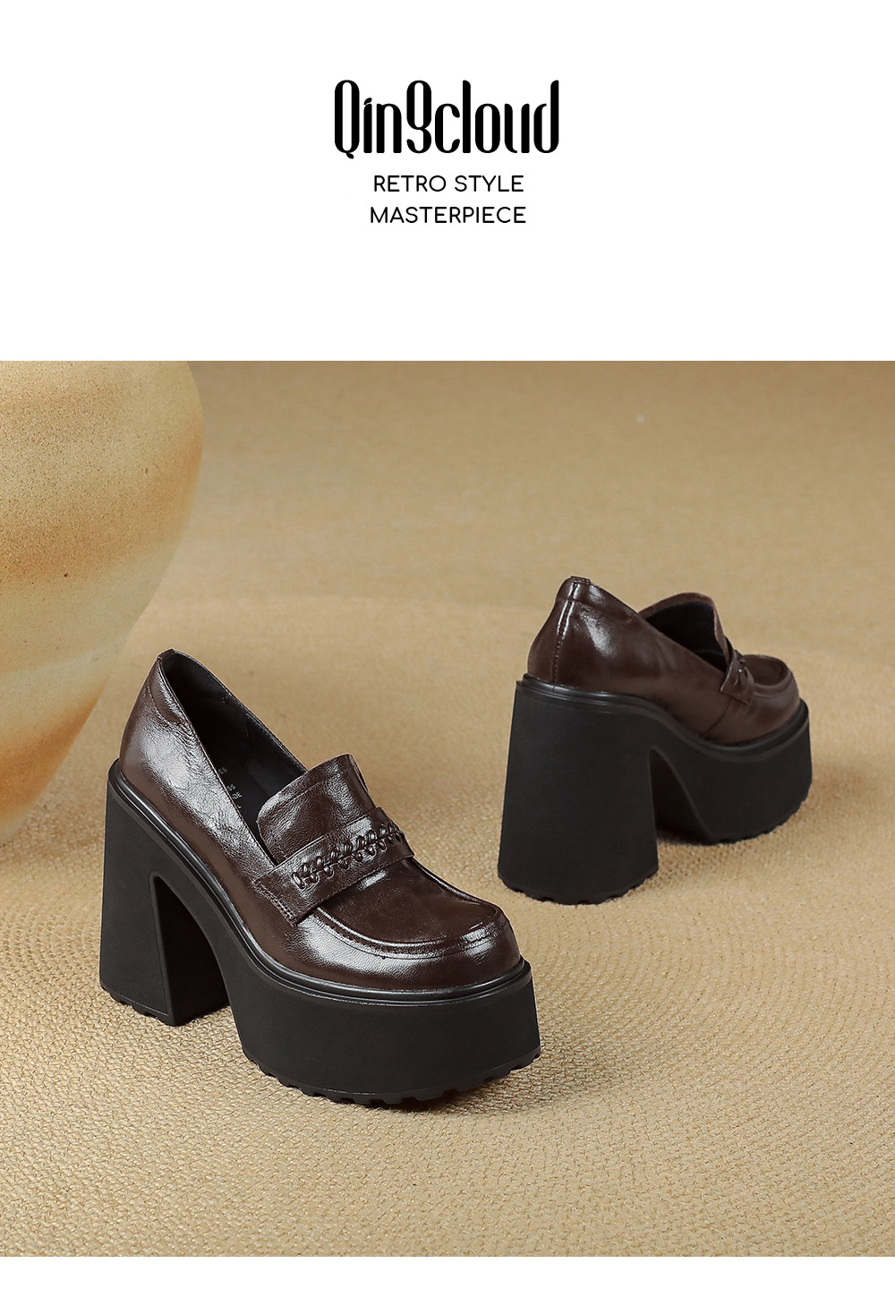 Giày loafer nữ đế dày da cừu non phong cách JK — màu nâu chi tiết 13