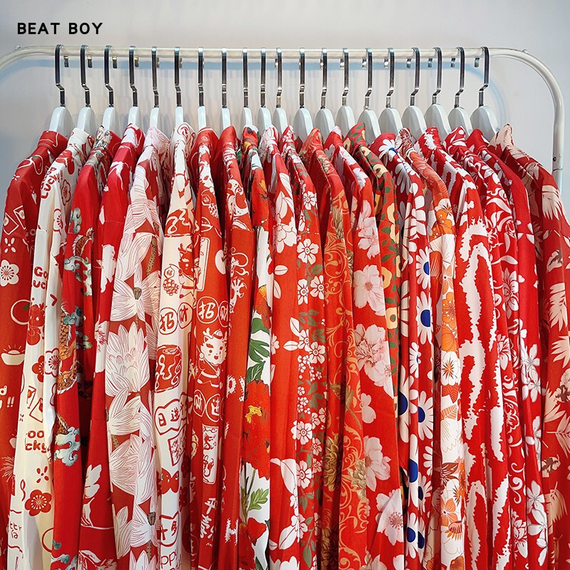 One-piece delivery Japanese style nostalgic age temperament red floral shirt men's and women's lazy style retro design shirt One-piece delivery Japanese style nostalgic age temperament red floral shirt men's and women's lazy style retro design shirt