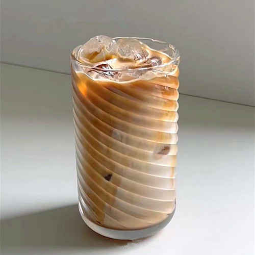 Ins-style threaded glass cup, American coffee cup, soda, sparkling water, beverage, juice, milk, breakfast cup, cocktail cup