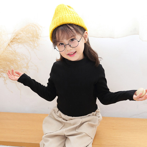 Children's Long-Sleeve Top with Elastic Spandex and Fleece Lining - New Autumn/Winter Style, Unisex for Boys and Girls, Same Version, Semi-High Collar, Warm and Cozy