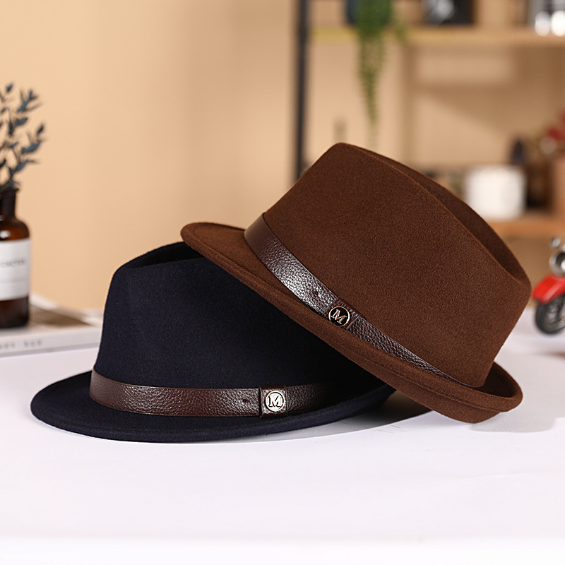 Sombrero Otoño e Invierno pura lana sombrero de jugador de bolos de lana retro francés británico Jazz sombrero rollo a lo largo de fieltro sombrero transfronterizo al por mayor