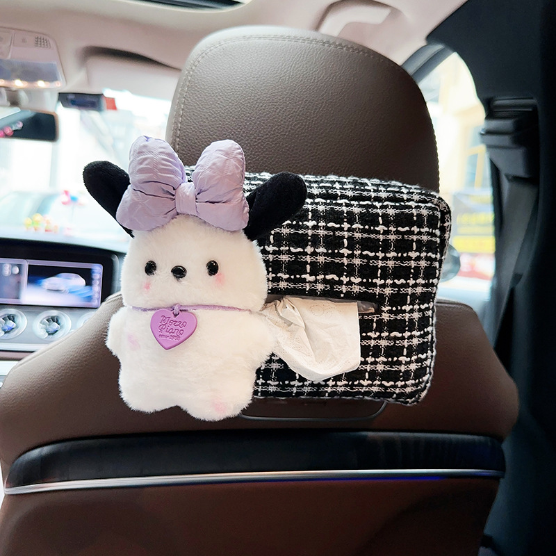 Muñeca de felpa de dibujos animados caja de pañuelos para coche colgante en el coche lindo Pacha dog decoración de coche bolsa de almacenamiento fragancia image 11