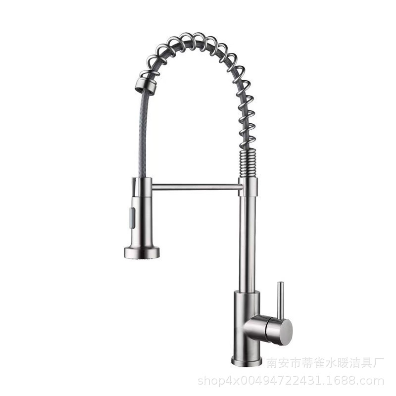 Cross-border stainless steel high-pressure spring kitchen faucet, pull-out cold and hot sink, sink for washing vegetables, double water outlet with spray gun undefined