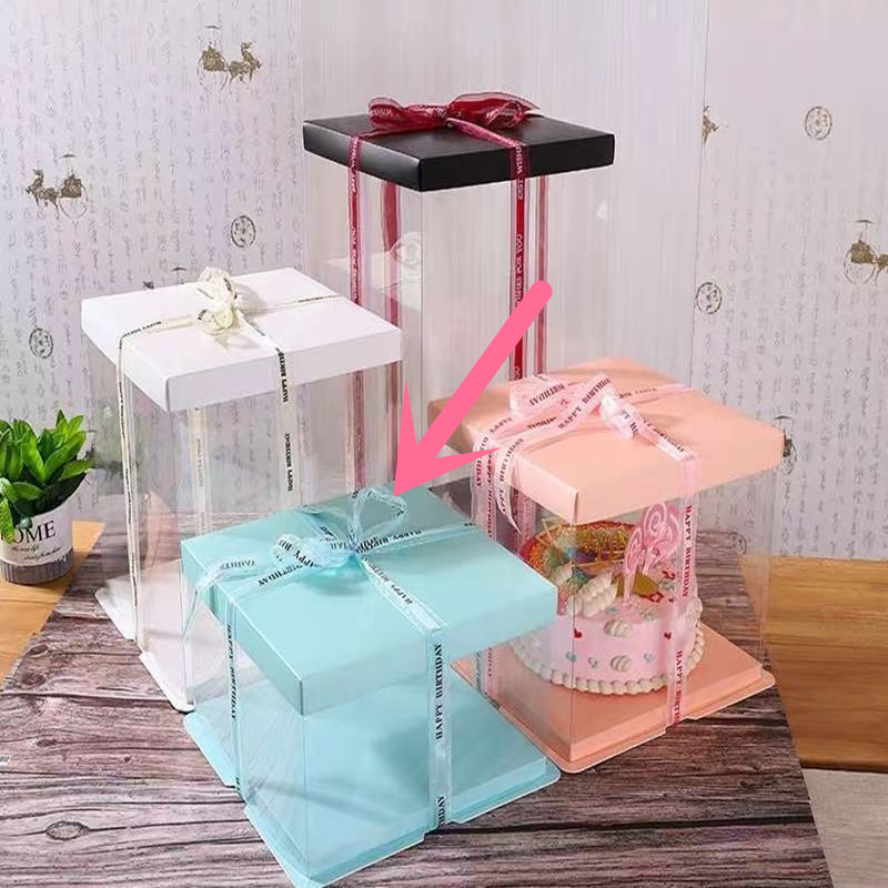 Caja de pastel de cumpleaños transparente 6 8 caja de pastel de doble capa de 10 pulgadas azul caja de hornear Rosa negro
