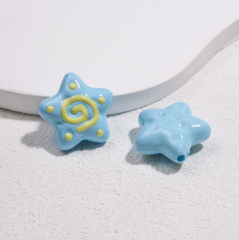 卡通烤漆海星穿孔珠涂鸦星星人串珠亚克力直孔珠手链diy饰品材料|undefined