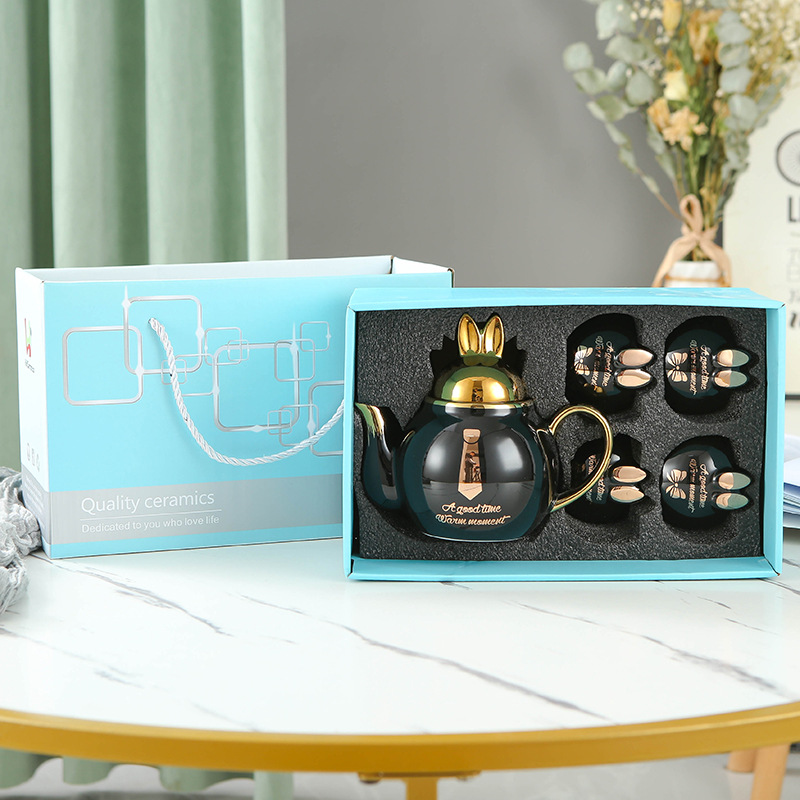 Juego de agua de cerámica de lujo ligero taza de agua doméstica hervidor de agua combinación resistente a altas temperaturas de gran capacidad Taza set FESTIVAL DE medio otoño traje de regalo