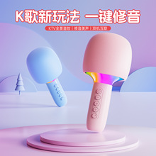 跨境亚马逊蓝牙K歌音箱小音响无线麦克风话筒一体机高颜值重低音