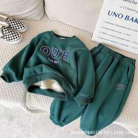 儿童圆领卫衣套装韩版休闲秋冬新款童套装长袖字母厚卫衣套装潮流