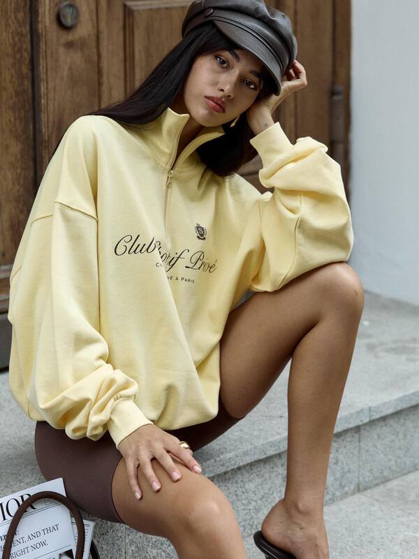 欧美跨境亚马逊字母印花卫衣上衣女春秋款加厚连帽慵懒立领外套女|undefined